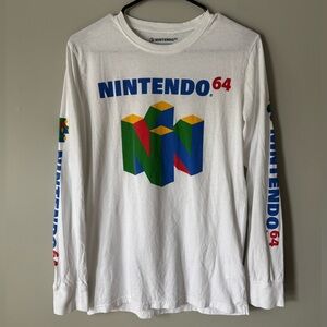 Nintendo 64 White Long Sleeve Tee with Multicolor Logo